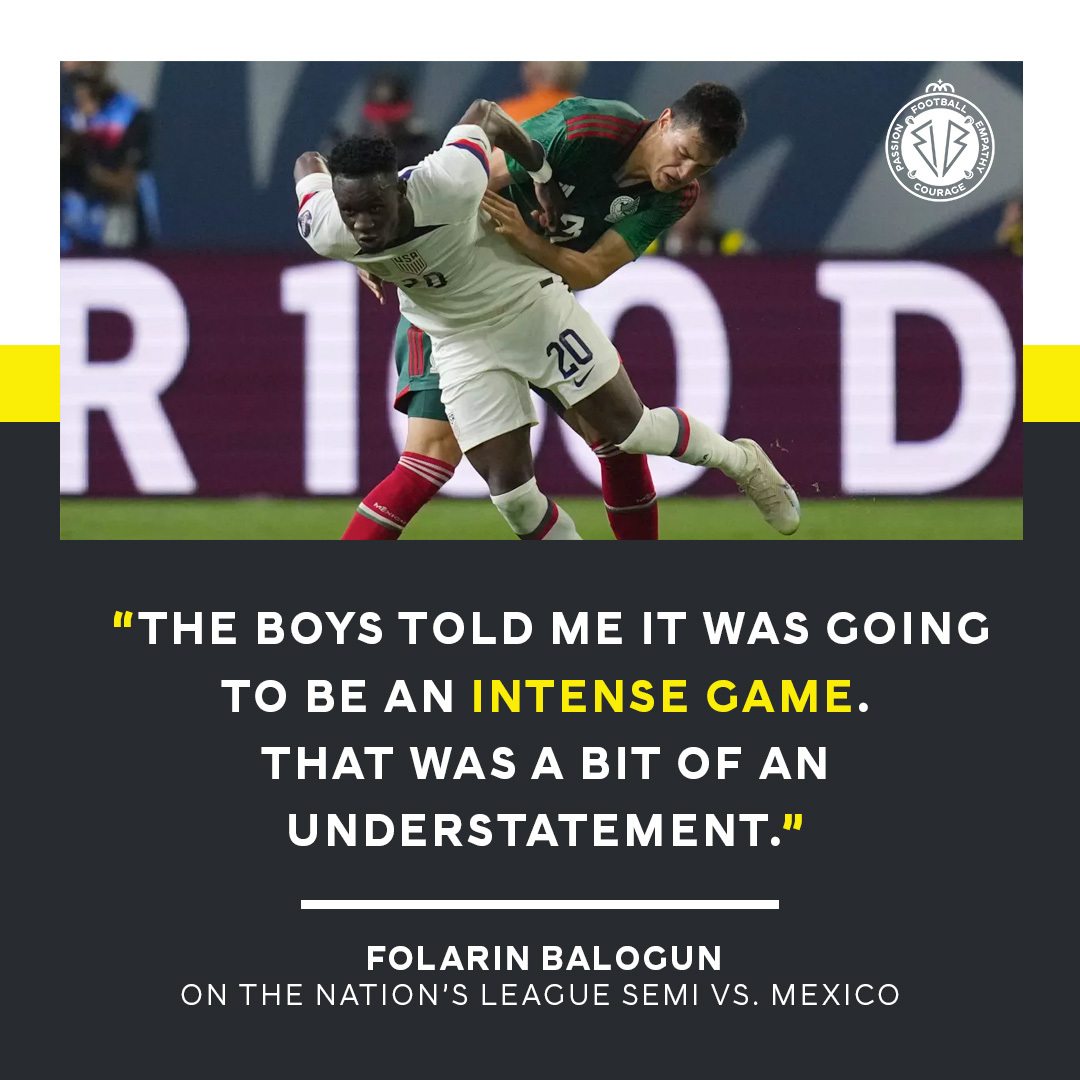 MenInBlazers's tweet photo. Balogun after playing in his first USA-Mexico match. 🇺🇸🇲🇽💥 https://t.co/gb01QagXk8