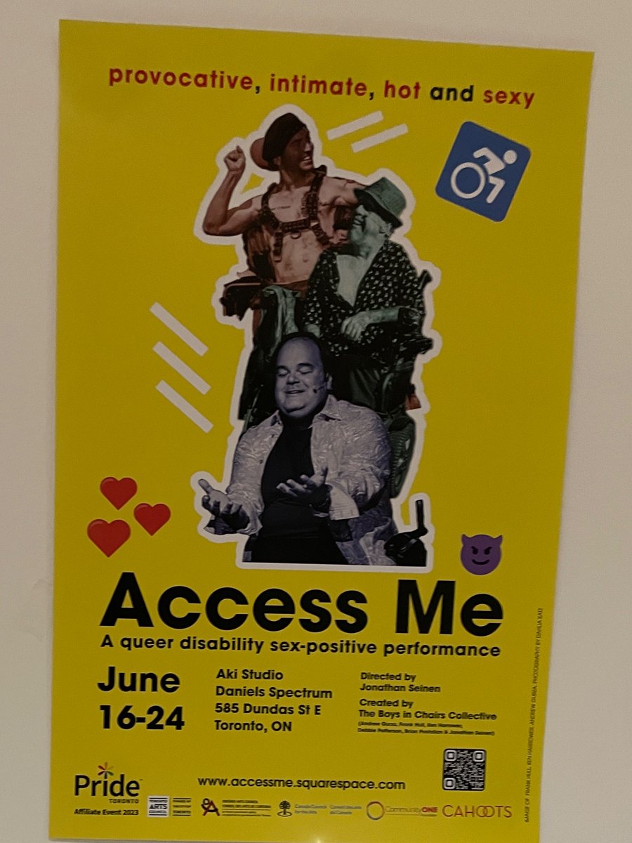 ACCESS ME opens tonight at the Aki Studio in Daniels Spectrum. 
This moving, jarring, loving and deeply funny piece shares a world of disabled queerness. ❤️#Toronto #TorontoTheatre 
I am serving as mental health support for the cast, crew and audiences (selective performances)