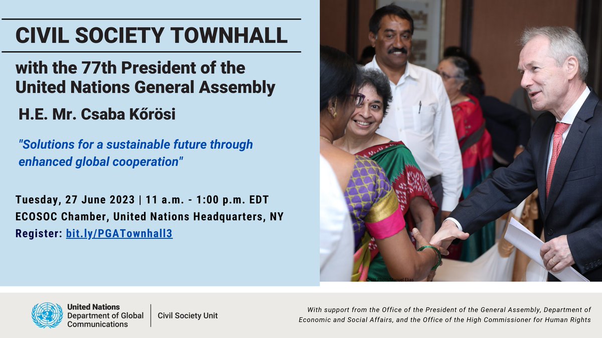 📢 Happening on 27 June!

Join a civil society townhall with the @‌UN_PGA to discuss what role international cooperation plays in achieving the #SDGs: bit.ly/PGATownhall3