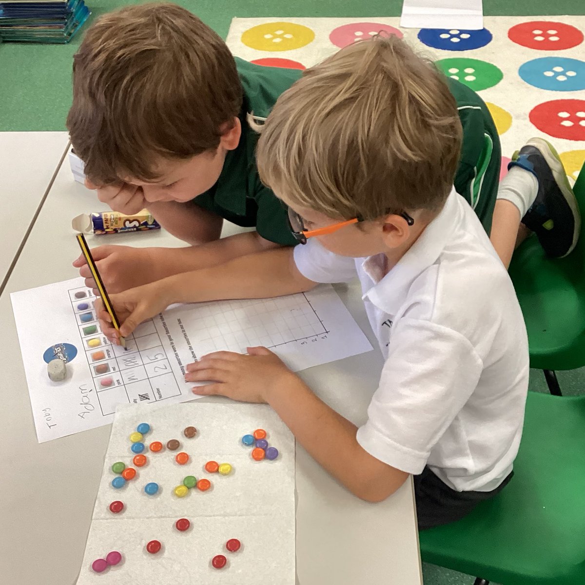 Y1Y2ManorPrep's tweet photo. This morning, 1EG received a surprise letter from the Smarties company asking for our help to check if the machines are correctly sorting out the smarties!
@ManorPrep #ManorPrep #Maths #Smarties @SmartiesUKI #UnboxImagination https://t.co/aOq2QJnqus