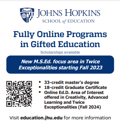 Exciting news out of Johns Hopkins for those interested in supporting our 2e Learners. #2egifted #2elearners #gifteded
