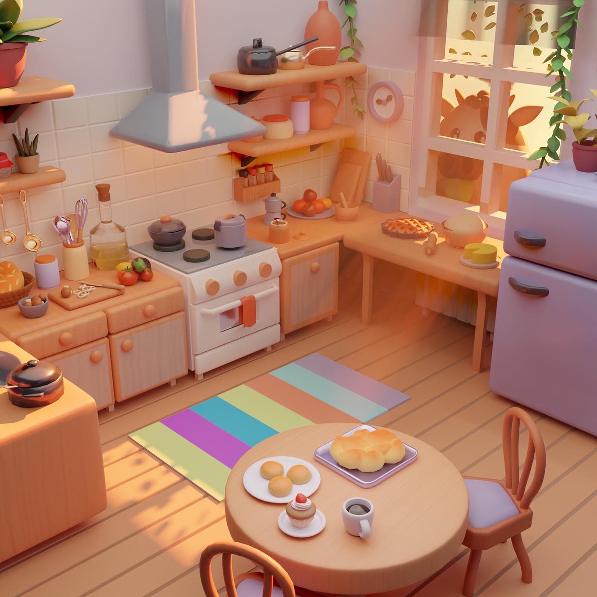 polymuffin's tweet photo. π₯§π₯£π₯π« heyyo! #blender3d #blendercommunity #b3d #lowpoly3d #lowpolyart #kitchendesign #lighting #3dlowpoly #3dblendered #3dart #environmentdesign #3dkitchen #render #diorama https://t.co/t3sjdE3QF5