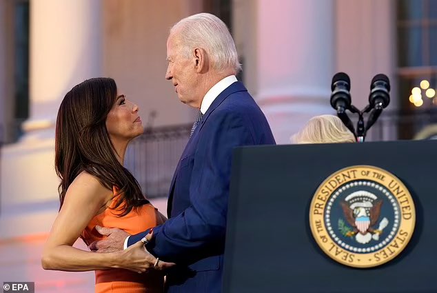 So gross! Many women know exactly how she felt in that moment. @EvaLongoria was clearly uncomfortable with his hands on her body when she removed them and stepped away from him. Disgusting! Also, none of the articles mention the violation.