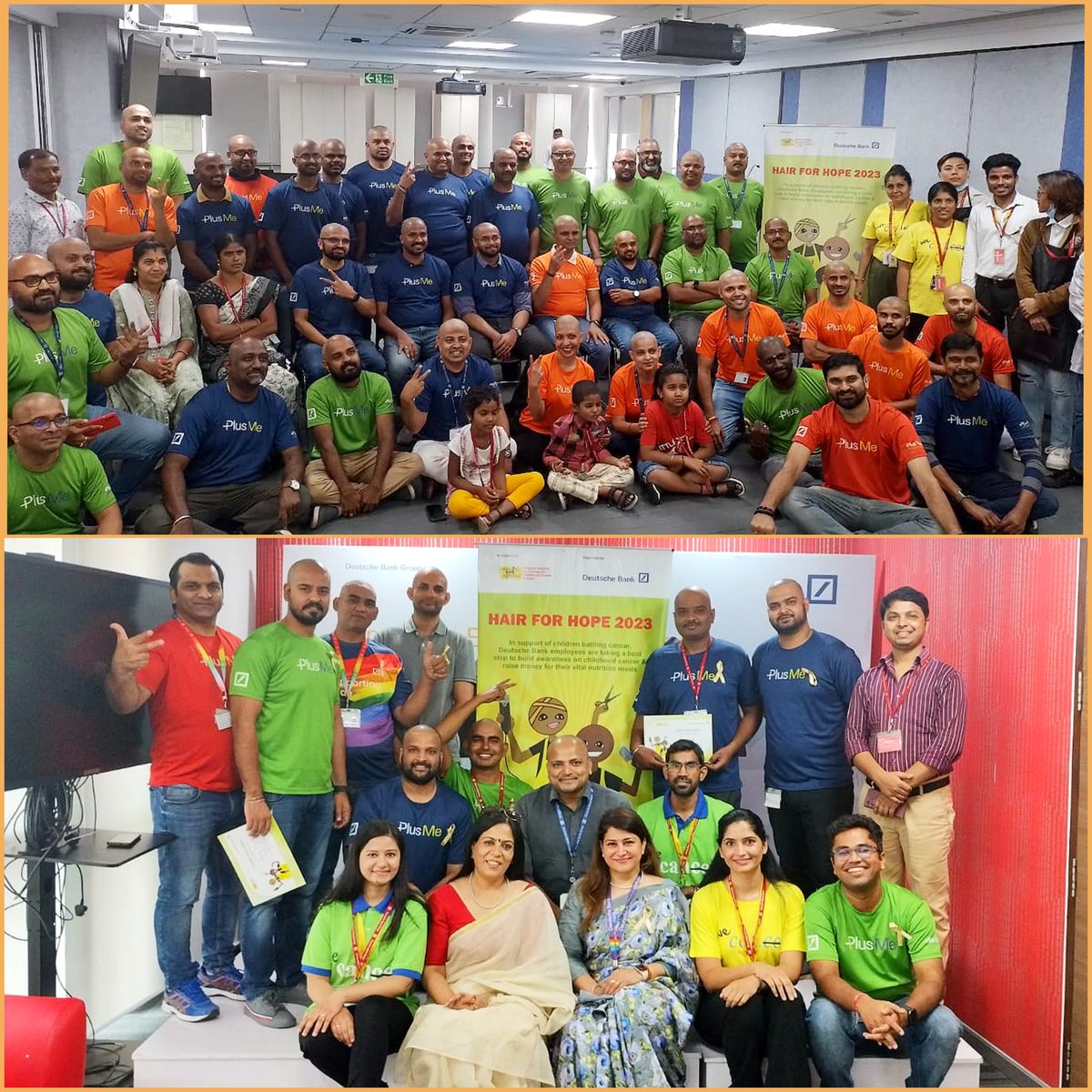CanKidsOfficial's tweet photo. CanKids #BalBacchonKeLiye initiative partners with @DeutscheBank #HairForHope to spread hope, 1 haircut at a time in Jaipur, Pune, Mumbai, Bangalore shaved their heads to raise awareness & funds to help #childrenwithcancer #surviveandthrive. Support them @ https://t.co/rss5r5eHYg https://t.co/5NHXgQ7I3A