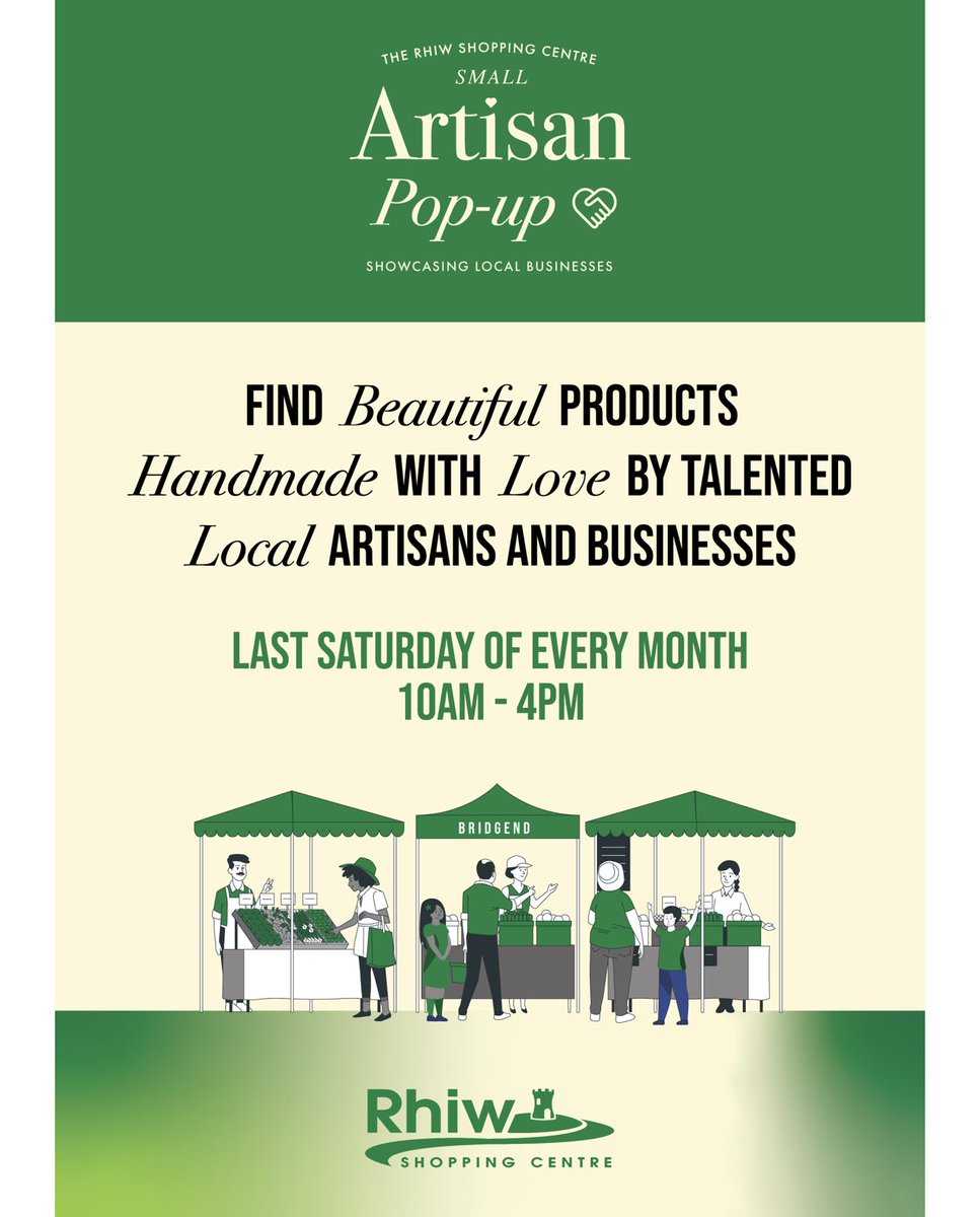 We have our next Artisan Pop Up on Saturday 24th June, 10am -4pm. We have great local businesses attending,.

Its also Armed Forces Day and Bridgend Town Council are inviting everyone to join them in celebrating the work our armed forces do.

A lovely day planned

#rhiwartisans