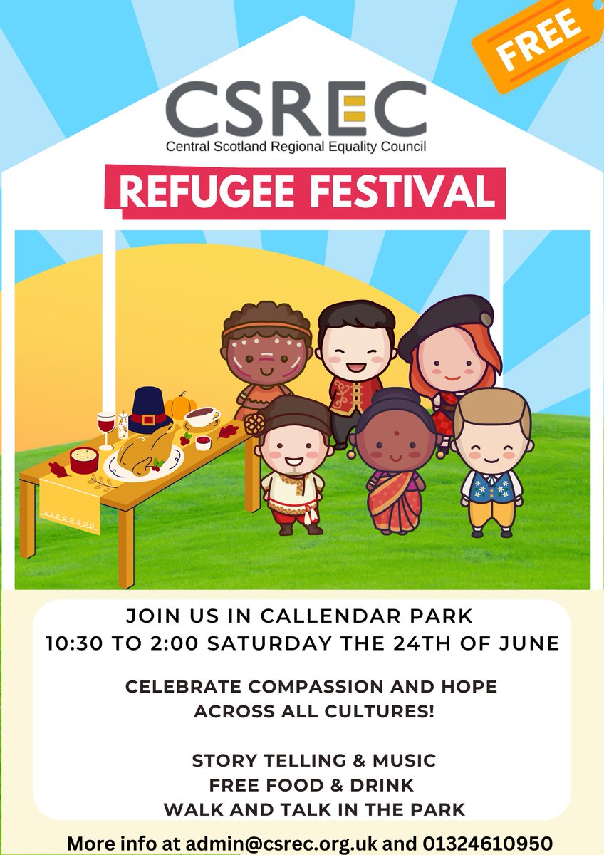 Today marks the start of #RefugeeFestScot and we are excited to take part with our Free event on Saturday 24th June. Come & join us if you can.
#RefugeesWelcome #RefugeeWeek