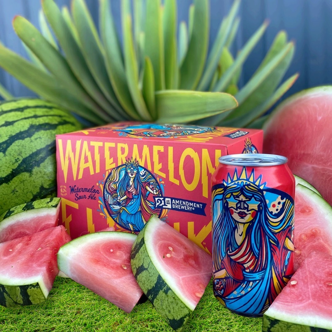 The grooviest sour ale in town is back for another season! With interlocking sour bass lines, syncopated sweet fruit notes, and a groovy aroma, <a href="/21stAmendment/">21st Amendment</a>'s Watermelon Funk is the perfect beer for grooving the summer nights away. NOW IN STOCK!