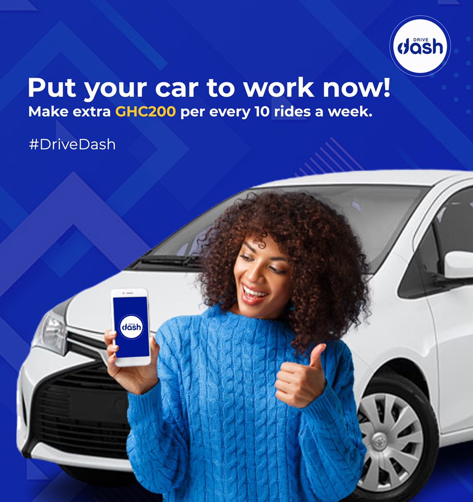 A fast way of making extra cash. Put your car to work now with Drive Dash •

#drivedash #extracash #ghbusiness #groundtransportation #drive #ghana #safetravels #ShareThisPost