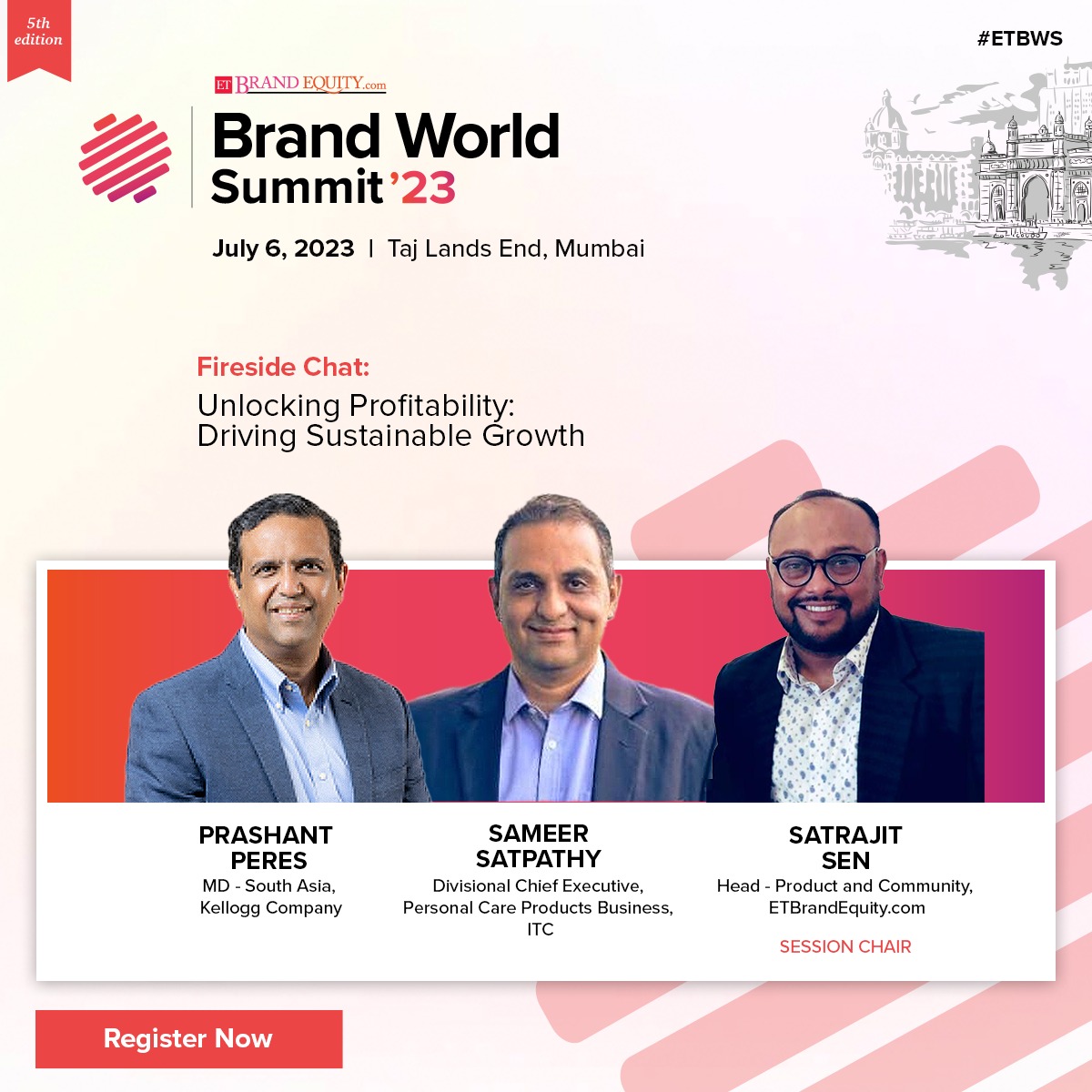 Join the Fireside Chat at #ETBWS: Unlocking Profitability for Sustainable Growth! 

Get ready for an engaging session with #SameerSatpathy,  <a href="/ITCCorpCom/">ITC Limited</a> ; Prashant Peres, <a href="/KelloggCompany/">Kellogg Company</a>, and <a href="/SatrajitSen/">Satrajit Sen</a>, ETBrandEquity. 

Link: bit.ly/3P4D0jw

#BrandsWorldSummit #Ads