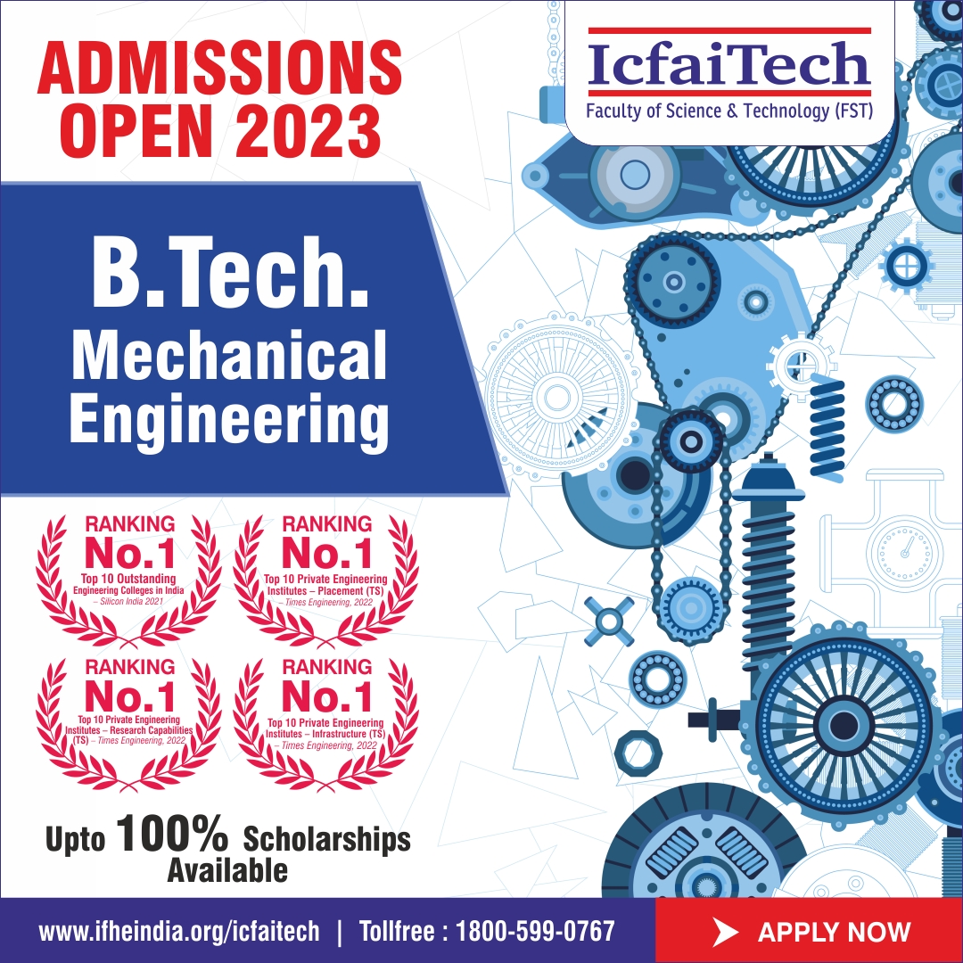 📢 Admissions open at IcfaiTech, Hyderabad! 🎓✨ Pursue your passion in B.Tech (Mechanical Engineering) Programs 2023.

Apply now and shape your future! 💯🔥 Apply here: bit.ly/43tD7Kp 

#AdmissionsOpen #IcfaiTechHyderabad #MechanicalEngineering