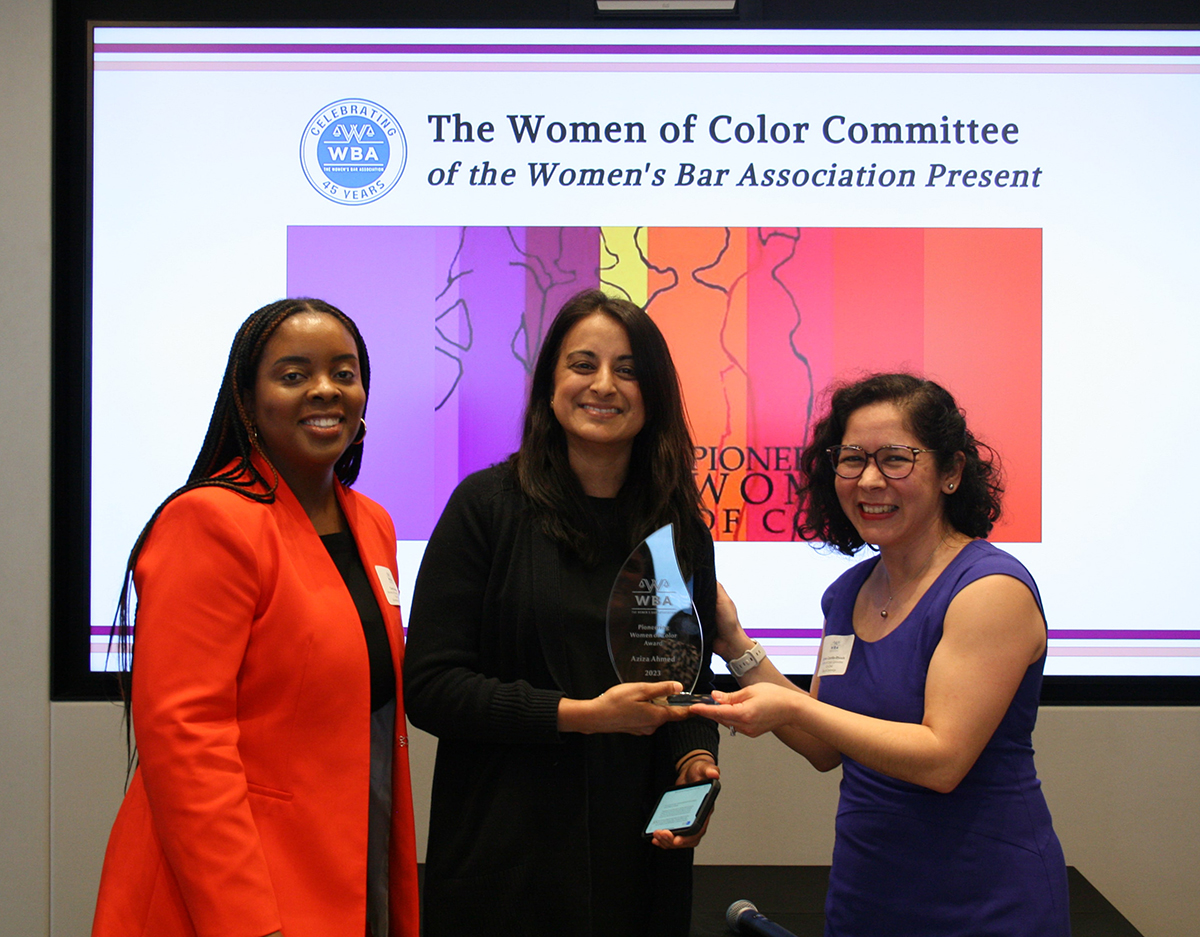 Boston University School of Law (@bu_law) on Twitter photo Congratulations to #BULawProf <a href="/AzizaAhmed/">Aziza Ahmed</a> for being recognized as a <a href="/WBAofMA/">Women's Bar Association</a> Pioneering Woman of Color! Pictured w/fellow awardee, Payal Salsburg, & presenter Andrea Carrillo-Rhoads ('12).
#wbaofma #womensbar #pioneeringwomenofcolor #womeninlaw #womenlawyers Congratulations to #BULawProf <a href="/AzizaAhmed/">Aziza Ahmed</a> for being recognized as a <a href="/WBAofMA/">Women's Bar Association</a> Pioneering Woman of Color! Pictured w/fellow awardee, Payal Salsburg, & presenter Andrea Carrillo-Rhoads ('12).
#wbaofma #womensbar #pioneeringwomenofcolor #womeninlaw #womenlawyers