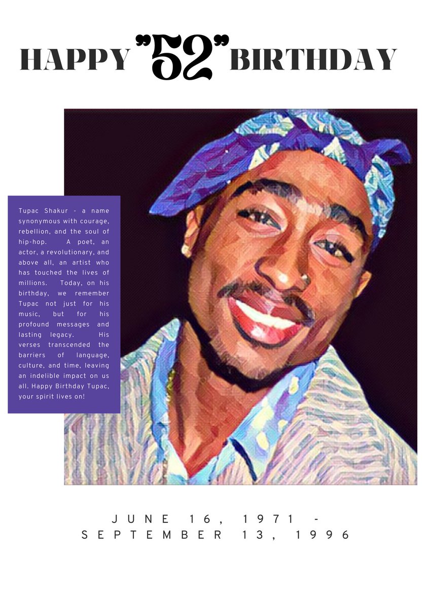 🔥 Celebrating Tupac Shakur's birthday with a special tribute! 🎵 Share your favorite Tupac song in the replies. Tag a Tupac fan! 💫

#TupacLegacy #RememberingTupac #HipHopLegend 🕊️