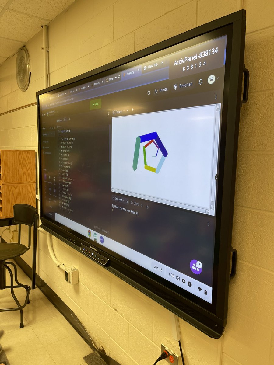 Last day of Python code camps. The students learned how to code spirals using angles and different colors. #codecamp #kidsthatcode #SummerVibes