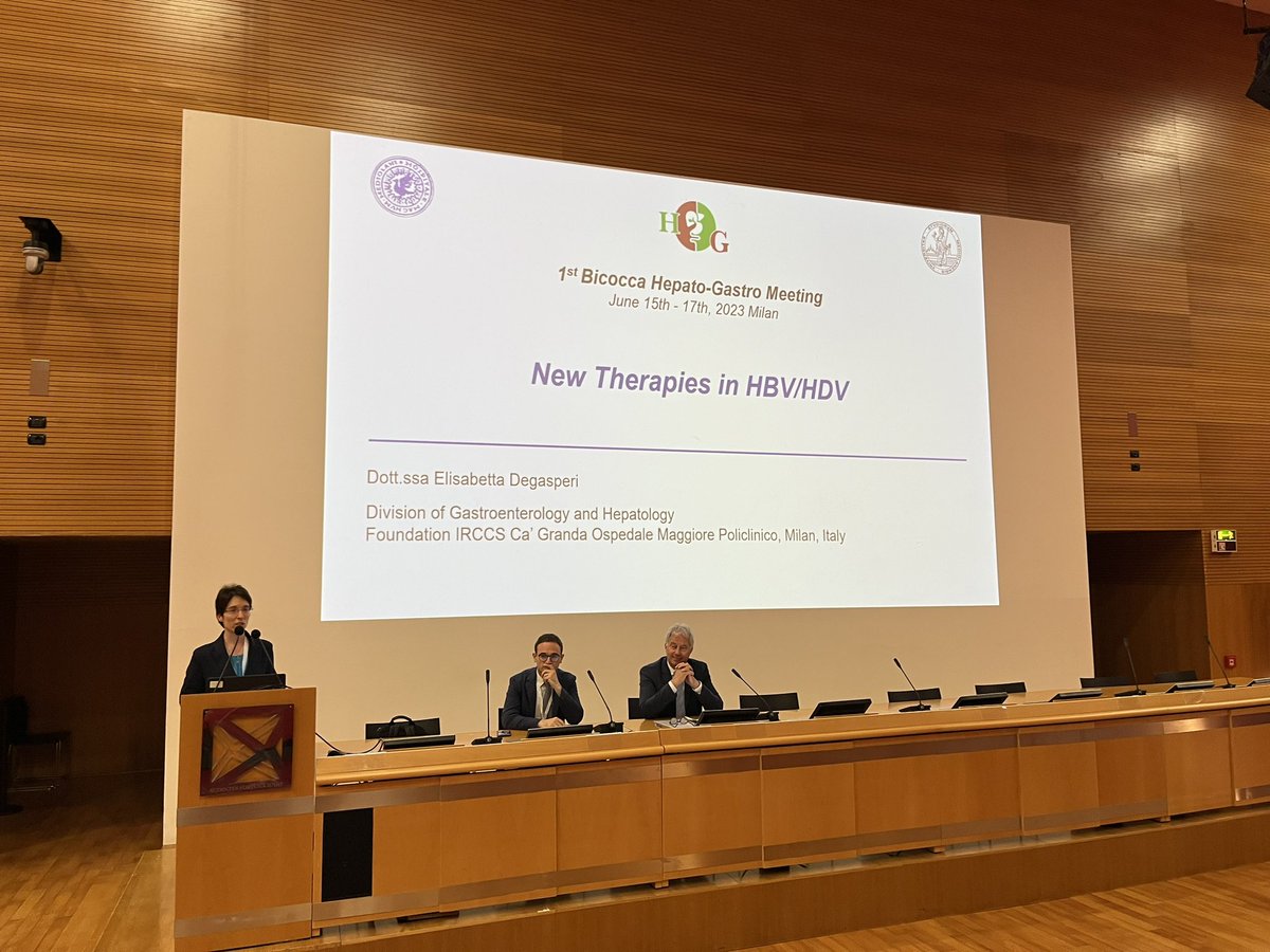 The parallel session on advances in hepatology at #hepatogastromeeting chaired by @MCarbone_80 and prof. Beuers has just started @unimib with a talk on hbv/hdv provided by dr. De Gasperi from @policlinicoMI