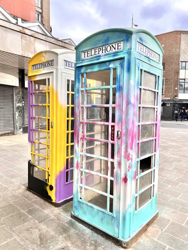 TungusBusko's tweet photo. My hometown did a series of Pride phoneboxes and I think that's really sweet https://t.co/MCBHcKTQ12