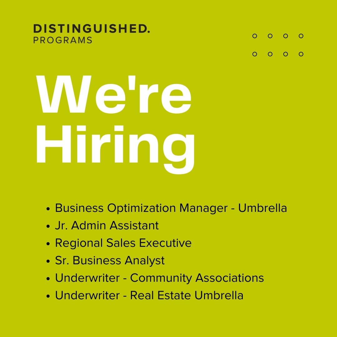 🔍 We're Hiring! 🔍

Distinguished is seeking dynamic and motivated individuals to join our team and make a real impact.

Apply today on our website and be part of our exciting journey. hubs.li/Q01ThqQd0

#underwriterjobs #insurancejobs #salesjobs #adminjobs #analystjobs