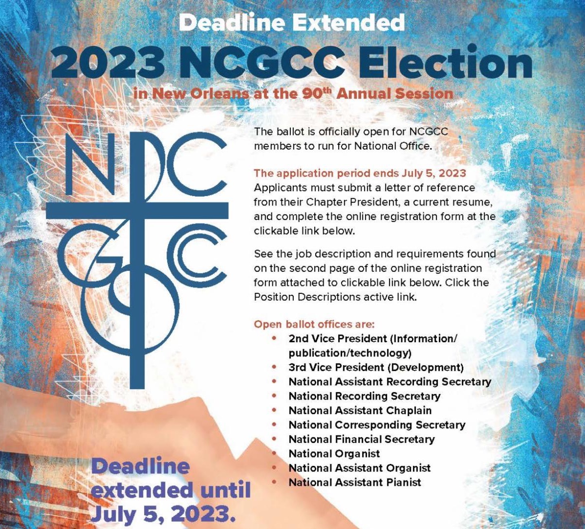 2023 NCGCC Election - Deadline Extended to July 5. Apply NOW!
conta.cc/467oVrG