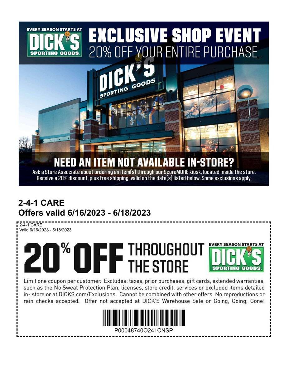 Happy Father's Day from 2-4-1 and the DICK's Sporting Goods Foundation - one of our many supporters!  Please take advantage of the 20% off this weekend and get out there and play!!!