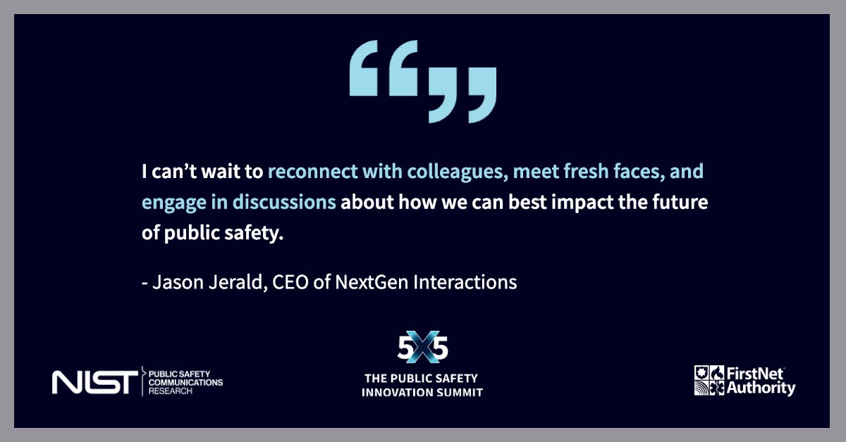 NIST Public Safety Research (@nistpublicsafet) on Twitter photo Join us at 5x5! Meet key stakeholders, representatives from federal agencies like NIST and <a href="/FirstNetGov/">FirstNet Authority</a>, and leaders from public safety, academia, government, and industry!
Hotel blocks are available now: nist.gov/news-events/ev…
#5x5 Join us at 5x5! Meet key stakeholders, representatives from federal agencies like NIST and <a href="/FirstNetGov/">FirstNet Authority</a>, and leaders from public safety, academia, government, and industry!
Hotel blocks are available now: nist.gov/news-events/ev…
#5x5