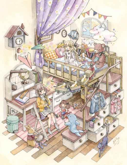 「bed wooden floor」 illustration images(Latest)