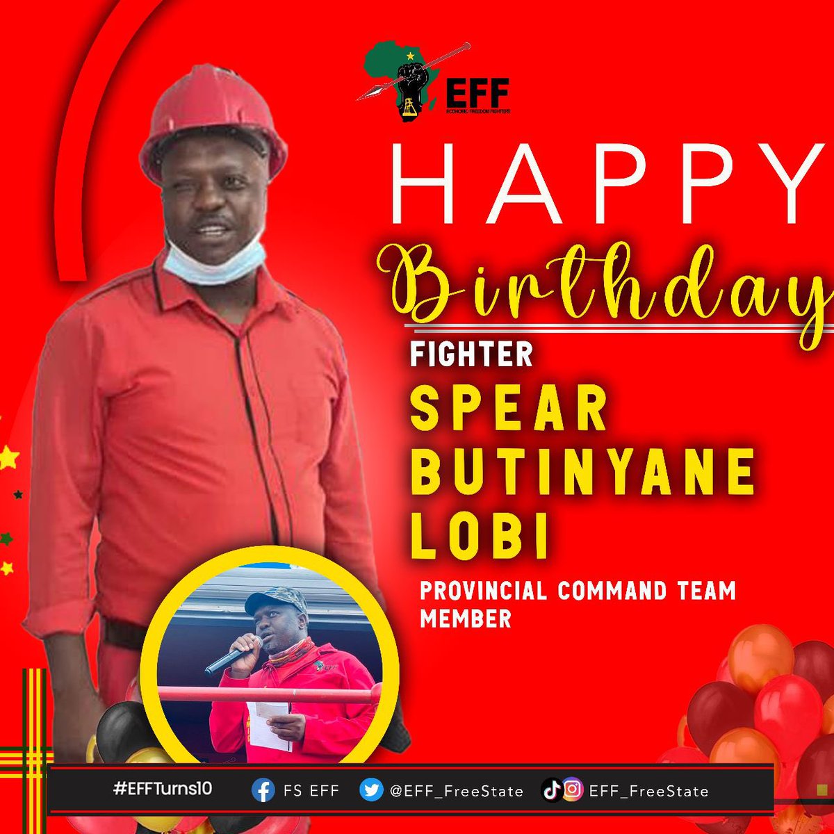 We would like to wish our PCT Member, Fighter Spear Butinyane Lobi A Revolutionary Happy Birthday.

We wish him long life, good health and Economic Freedom in his Lifetime.

Happy Birthday Leadership