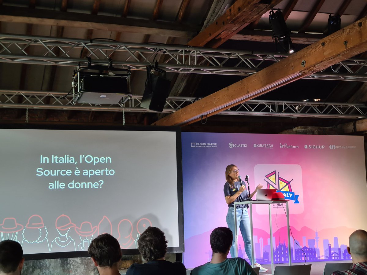 natalevinto's tweet photo. Now we have @annadeppi on the #KCDItaly stage to talk about gender gap and  #opensource in Italy and what we could do as a community to improve the situation ☸️ https://t.co/xIgAIdd01F