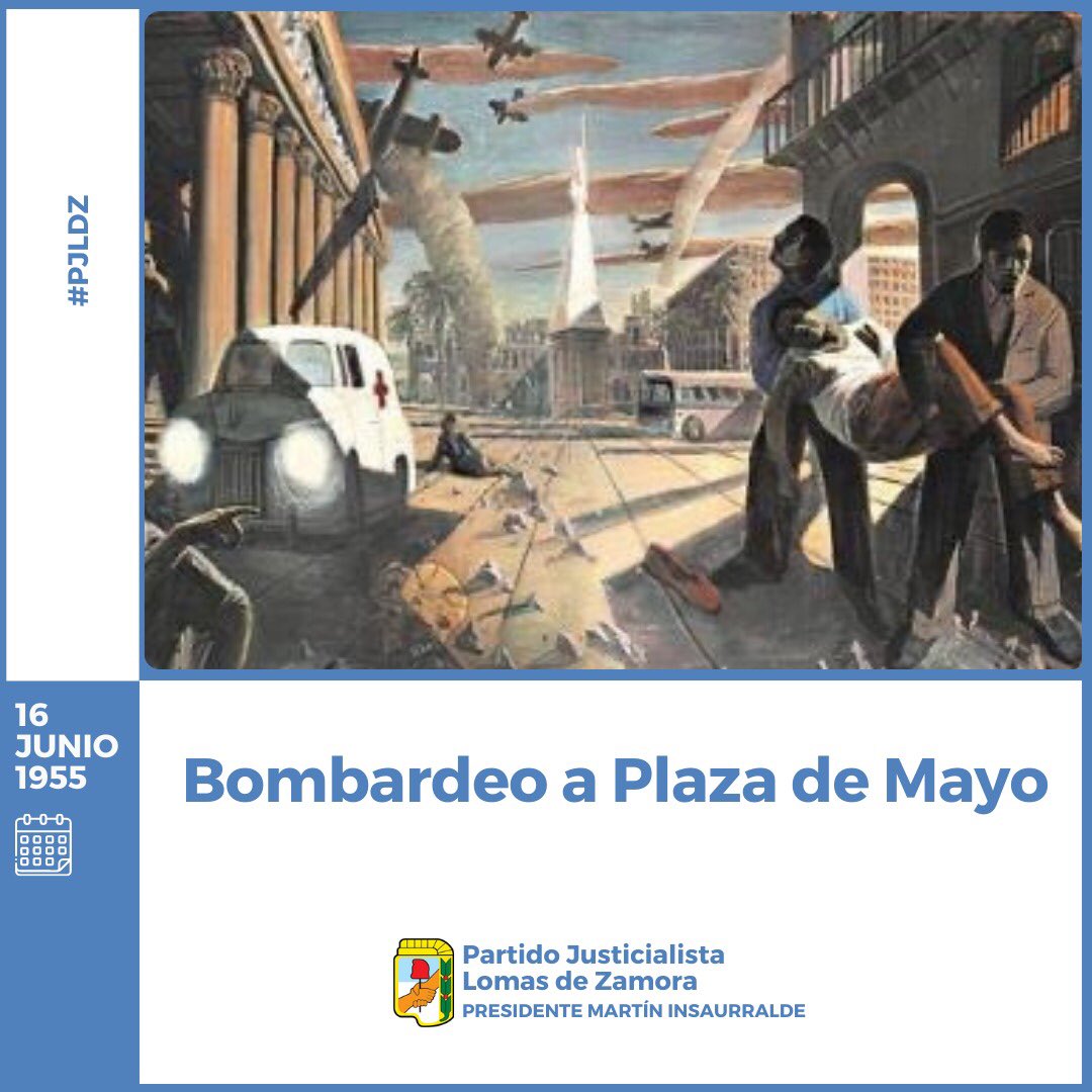 pjldz's tweet photo. 🗓️16 de junio 1955.
Con el objetivo de matar a Perón, aviones de la marina de guerra bombardean Plaza de Mayo a plena luz del día. 

Mueren cientos de hombres y mujeres que estaban en la Plaza apoyando a Perón.

#NoNosHanVencido
#PJLDZ
#InsaurraldeConducción
@minsaurralde https://t.co/EDClYHxwt4