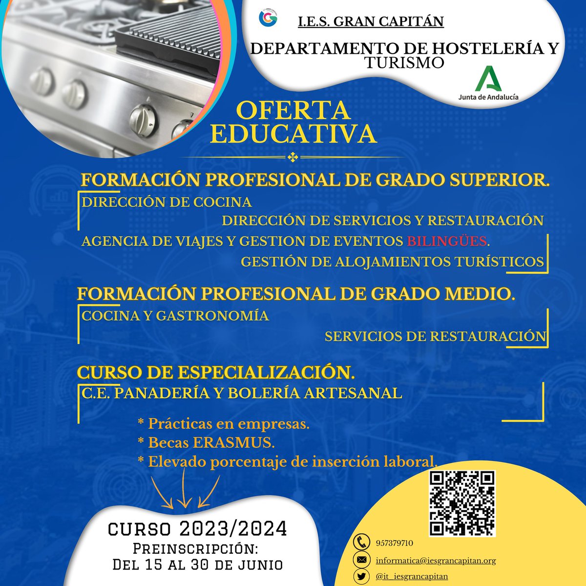 ies_grancapitan's tweet photo. ❗Oferta Educativa IES Gran Capitán 2023/24❗
Ciclos Formativos Hosteleria y Turismo https://t.co/nigldTMqD9