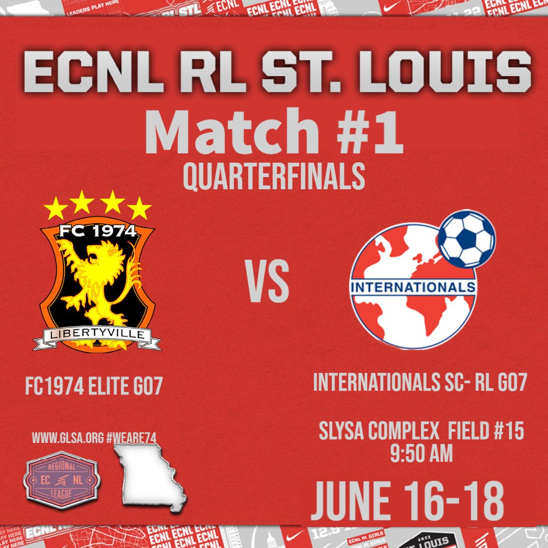 GAME DAY! Game 1 <a href="/FC1974GLSA/">GLSA FC 1974 Libertyville</a> <a href="/ECNLgirls/">ECNL Girls</a> <a href="/CoachBMancill/">Bryan Mancill</a> <a href="/Smileski17/">Srgjan Smileski</a> #weare74 <a href="/RainaSoccer/">Raina Schmitt</a> <a href="/madelineel12/">Madeline Lewis</a>  <a href="/shannonphips/">Shannon Phillips</a> <a href="/NMU_wsoccer/">NMU Women's Soccer</a> <a href="/ImYouthSoccer/">ECNL/GA/Recruiting/College Soccer</a> <a href="/AStateSoccer/">Arkansas State Red Wolves Soccer</a> <a href="/Redbird_Soccer/">Illinois State Soccer</a> <a href="/IndStSoccer/">Indiana State Soccer</a> <a href="/DenisonWSoccer/">Denison WSoccer</a> @IUPUIWSOC <a href="/UNASoccer/">North Alabama Soccer</a> @TampaWSoccer <a href="/ToledoSoccer/">Toledo Soccer</a> <a href="/WASHUwSoccer/">WashU Women's Soccer</a> <a href="/USCBSoccer/">USCB Soccer</a>