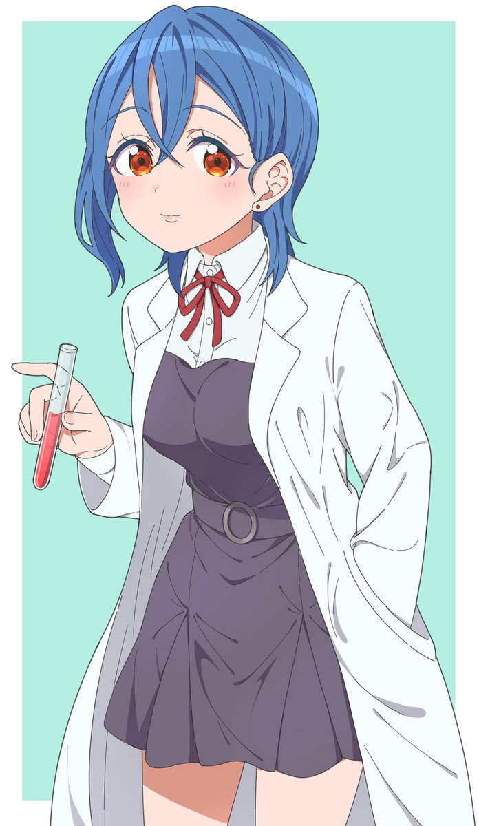 1girl solo blue hair yuigaoka school uniform labcoat school uniform dress  illustration images