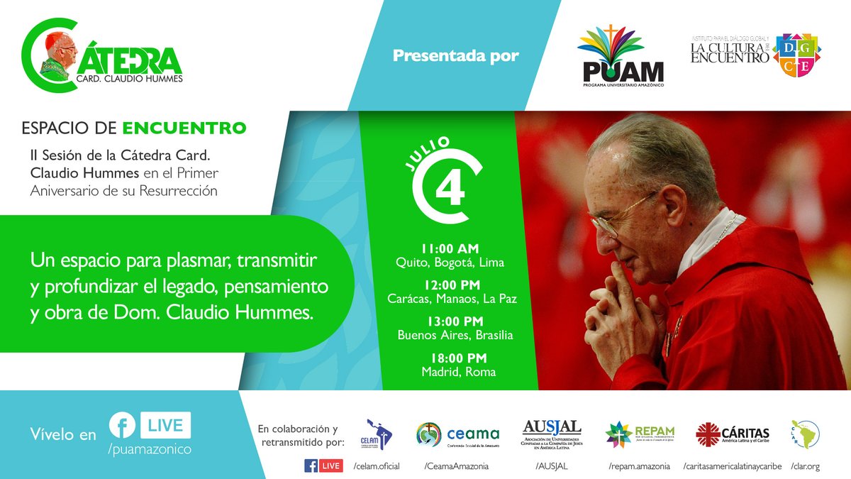 🍃 El legado de Card. Hummes se mantiene vivo en la Iglesia con rostro amazónico. En el Primer Aniversario de su Resurrección queremos honrar su vida con un espacio de encuentro muy especial. ¡No te lo pierdas! 📆 El próximo 4 de julio. 
Registrate en fb.me/e/Amon9sxS