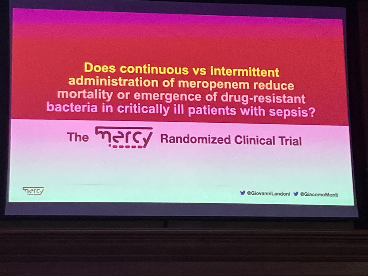 A previous meta-analysis of RCTs showed a decreased mortality when beta-lactams are administered continuously, but there are several risks of bias.

So, we designed and performed #MERCYtrial, a multicenter randomized clinical trial.

#CCR23