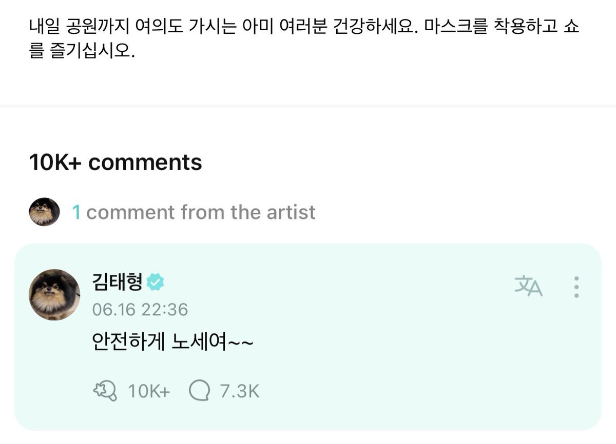 👤 those ARMYs who are going to yeouido park tomorrow, please be healthy. please wear a mask and enjoy the show. 

🐯 have fun safely~~