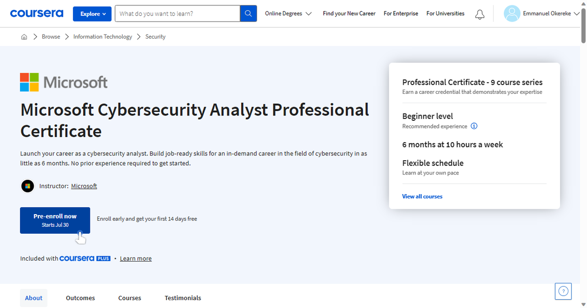 ANTICIPATE💯!!!
The Microsoft Cybersecurity Analyst Professional Certificate Course would be going live on the 30th of July. Courses to be covered include;

🔹Introduction to Computers and Operating Systems and Security
🔹Introduction to Networking and Cloud Computing