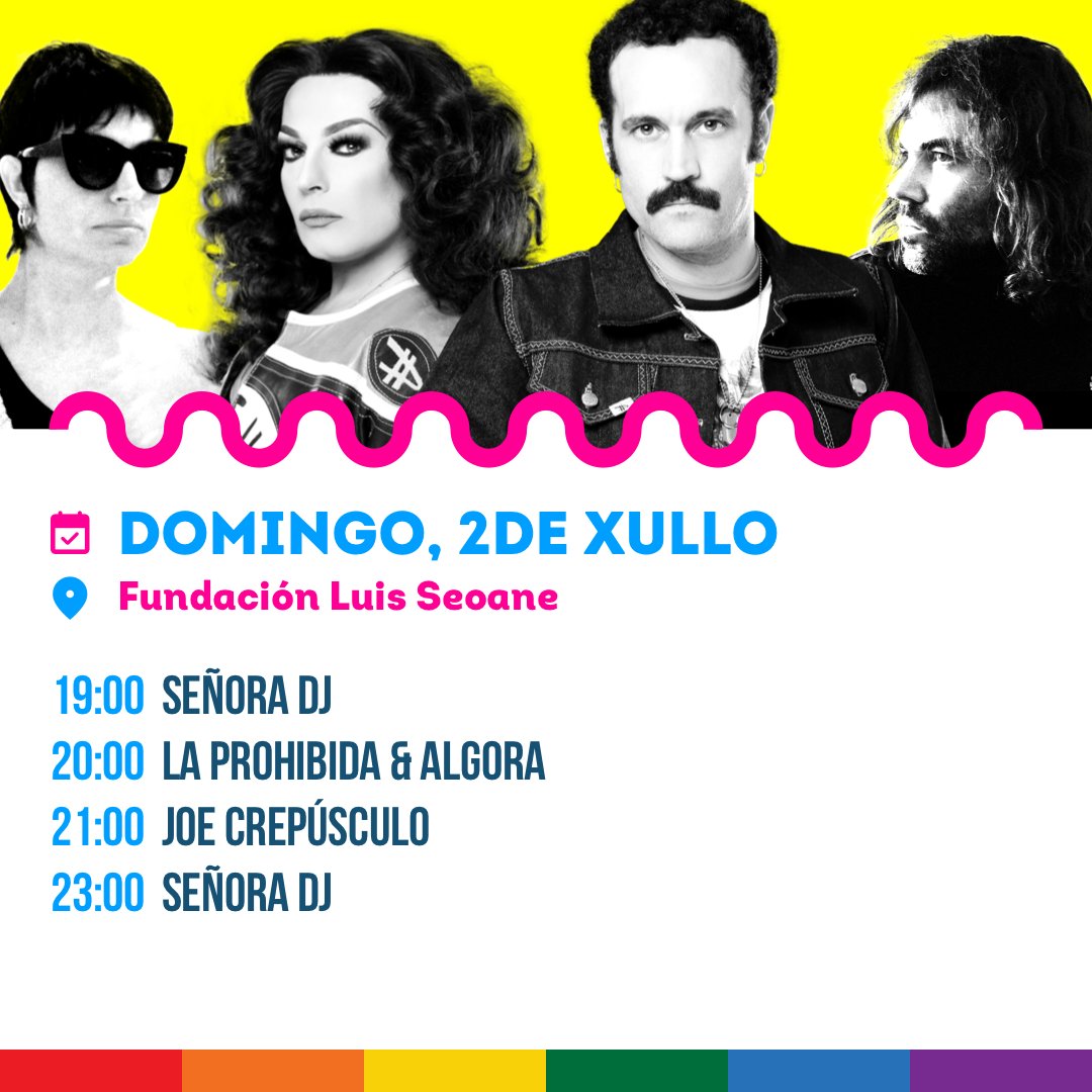atlantic_pride's tweet image. Horarios do primeiro día de #AtlanticPride, domingo 2 de xullo na @fundluisseoane:

19h | #SeñoraDJ
20h | @la_prohibida e @algoravictor
21h | @crepus
23h | #SeñoraDJ

@estrellagalicia @Xunta @Absolut_ES @Coruna_Style @aldahotels #xacobeo #globalgrafic #galicia