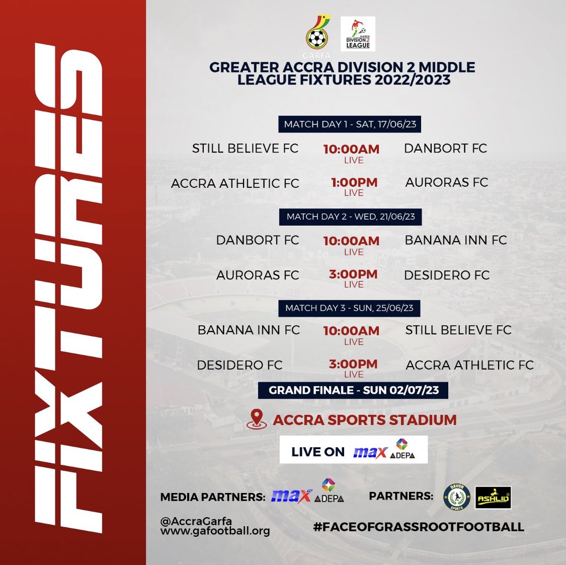 AccraGarfa's tweet photo. GARFA Division Two Middle League 2022/23 Football Season time! asoo time aso!!⚽️❤️🔥
#faceofgrassrootfootball https://t.co/hiOsquiJ8s