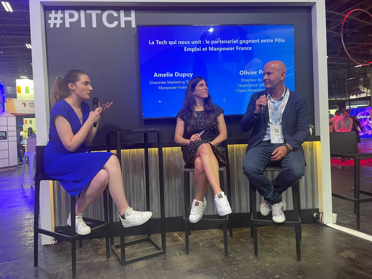 [Entendu #AvecPôleEmploi 👂] Sur le stand de <a href="/ManpowerGroupFR/">ManpowerGroup France</a> , <a href="/OPelvoizin/">Olivier Pelvoizin</a> a pu échanger avec la Dir. Marketing Talents A. Dupuy 

Le temps d'un pitch, ils sont revenus sur les contours de notre collaboration au service de l'emploi 🤝

À dérouler 🧶👇#VivaTech #innovation 1/4