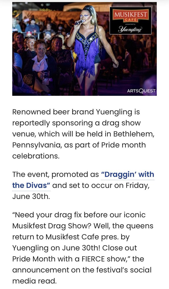 Yuengling beer is sponsoring a Drag Show in Bethlehem PA. 

I wish I could redo my Rumspringa for this event.