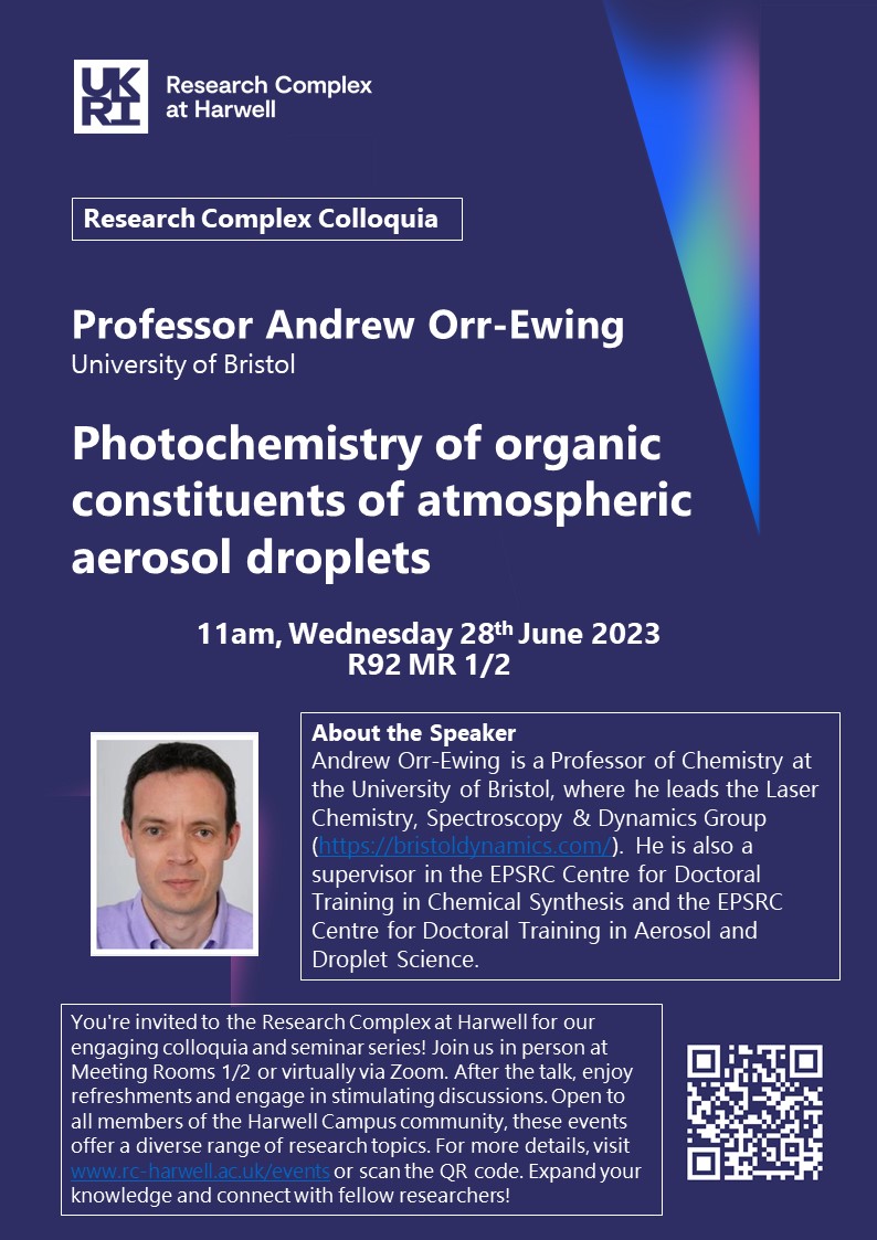 RCatHarwell's tweet image. 📢 Join us for another incredible Colloquia🌟 Explore the captivating world of laser-based chemistry and materials science. 
🗓️ Date: 28 June 2023 
⏰ Time: 11:00 am 
🔬 Speaker: Professor Andrew Orr-Ewing

🧪 Don&apos;t miss this! 🚀 #Colloquia 
@CLF_STFC 🔬✨ #ScienceEvent