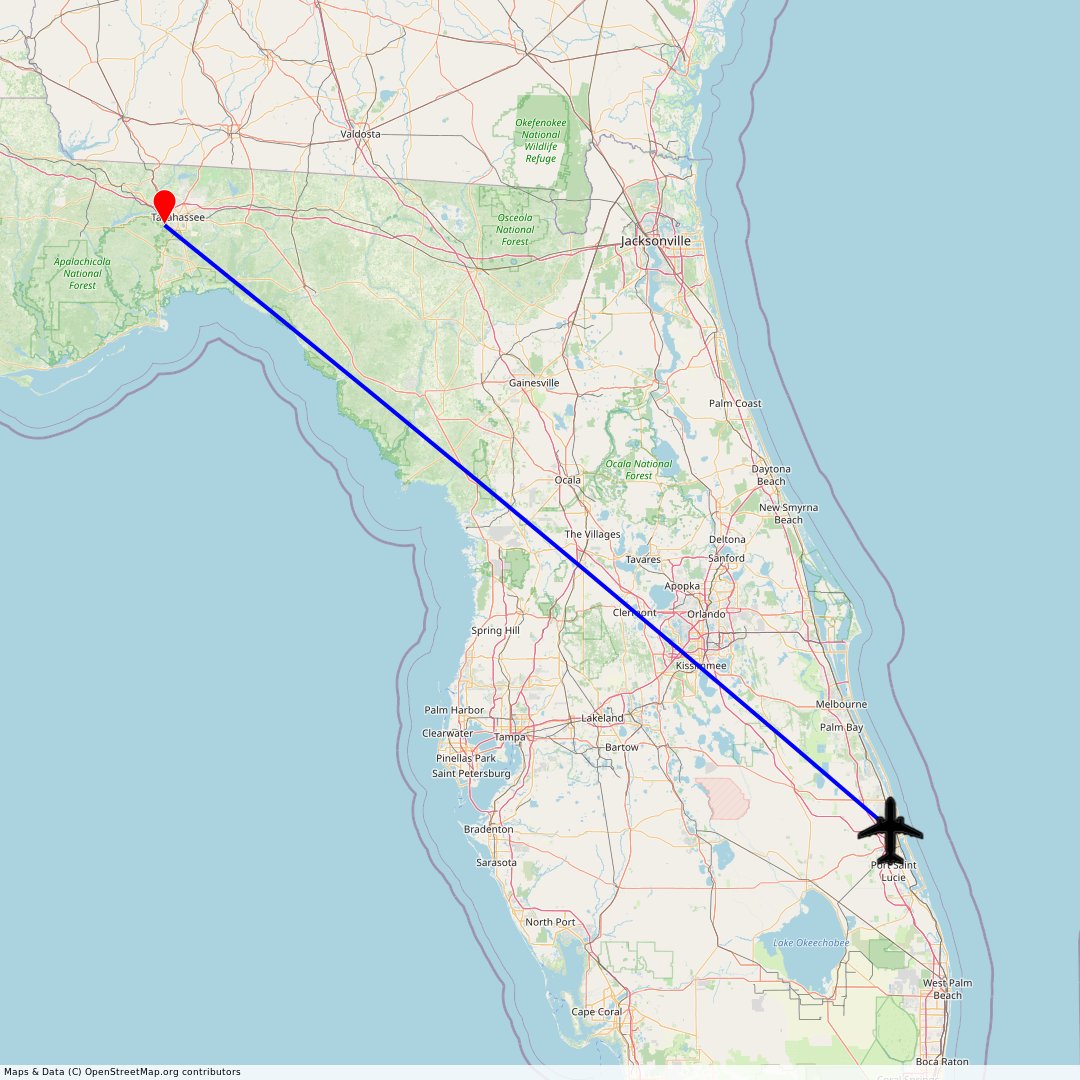 Flew from Tallahassee, Florida, US to Fort Pierce, Florida, US 24 hours ago.
Apx. flt. time 48 Mins.