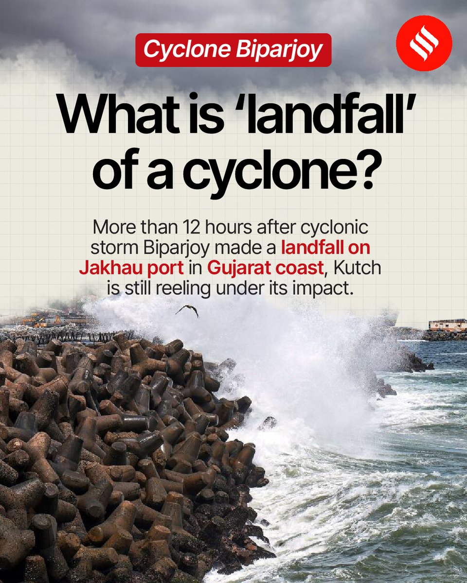 #ExpressExplained | What does #cyclone landfall mean? 🌀 Read our explainer to know more 👇 Full explainer: t.ly/hzrR #CycloneBiparjoy #Biparjoy #Gujarat