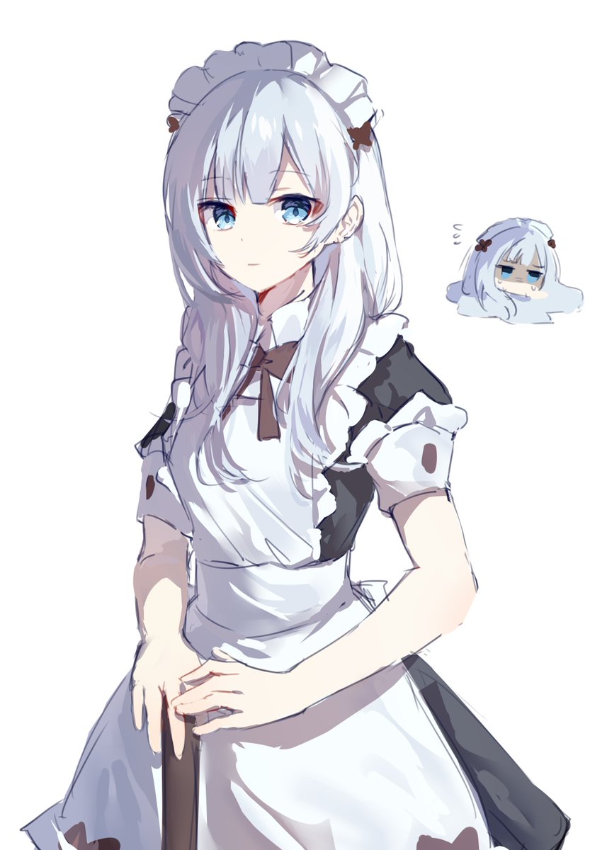 1girl maid maid headdress blue eyes apron white background enmaided  illustration images