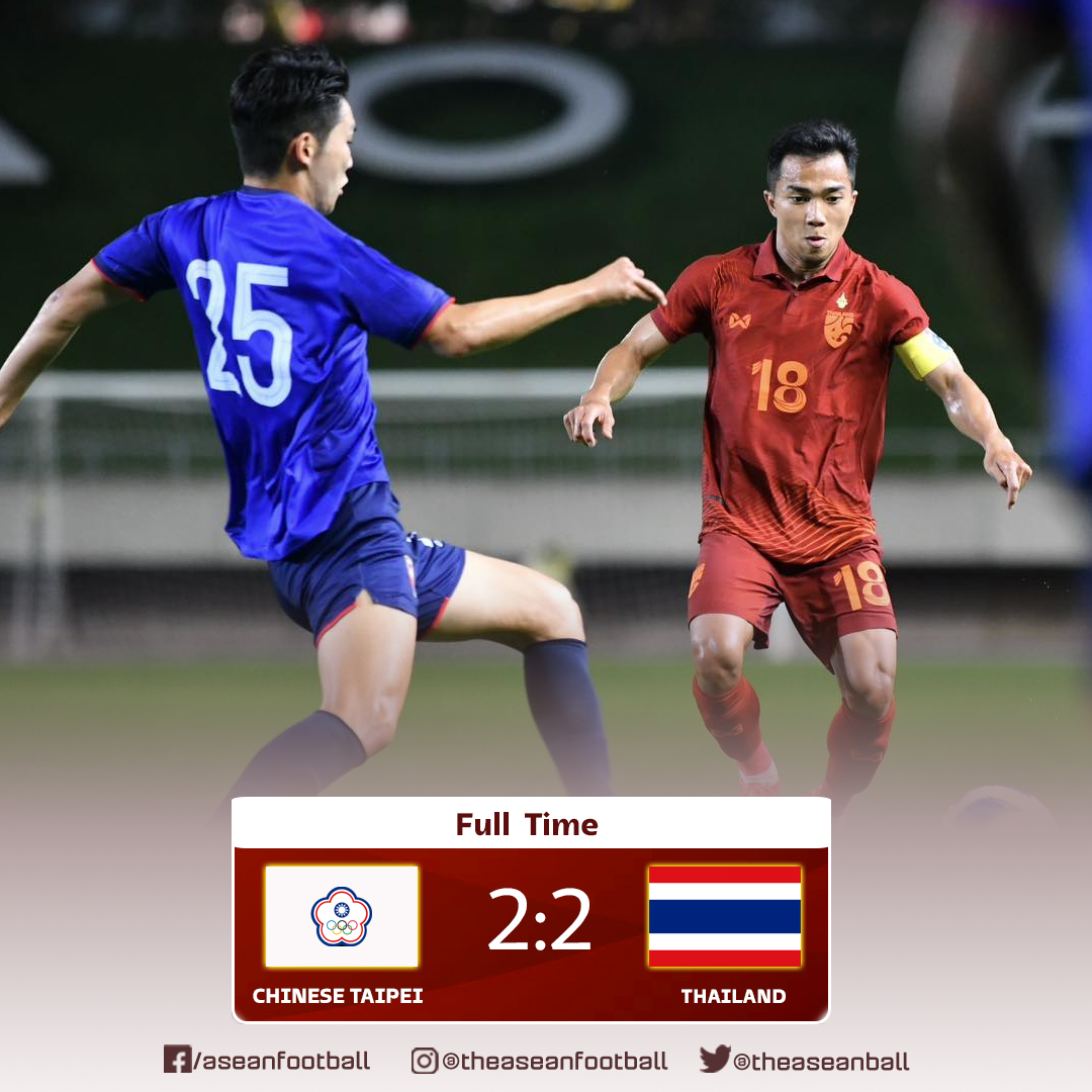 theaseanball's tweet photo. 📌 INTERNATIONAL FRIENDLY MATCH (16/6)
FT: Chinese Taipei 2️⃣ - 2️⃣ 🇹🇭 Thailand
#FAT #CTFA https://t.co/z7SndiQN3b
