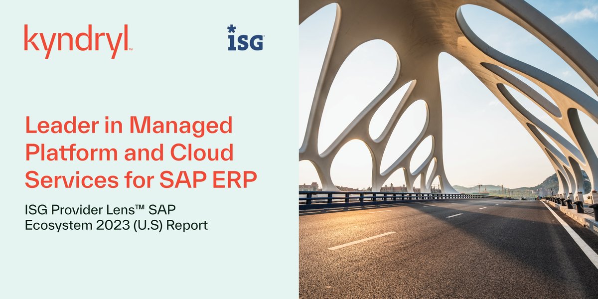Kyndryl named a Leader in the ISG Provider Lens™ SAP Ecosystem 2023 (U.S) report for Managed Platform &amp; Cloud Services for SAP ERP, leveraging strategic partnerships, automation, data-driven insights, &amp; Kyndryl Bridge. 
kyndryl.com/content/dam/ky…

#TheHeartOfProgress #ISG #SAP