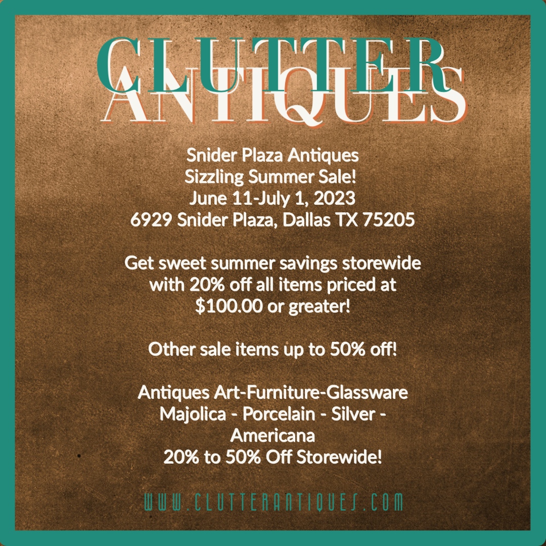 Clutter Antiques - Snider Plaza Antiques⁠ ~ Sizzling Summer Sale! ⁠
⁠
l8r.it/JIYJ
⁠
#clutterantiques #sniderplazaantiques #antiques #antiquessale #instaart #dallasart #dallasantiques #antiquesdallas #interiordesign #dallasinteriors ⁠#chairish #foundandchairished