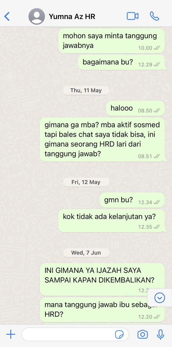 work! saran buat kalian semua, kalau bisa jangan kerja di perusahaan yg nahan ijazah, ijazah sender udah 9 bulan dari resign belum kembali jg, katanya masih dicari dan malah HRD yang bersangkutan malah resign tidak bertanggung jawab😢