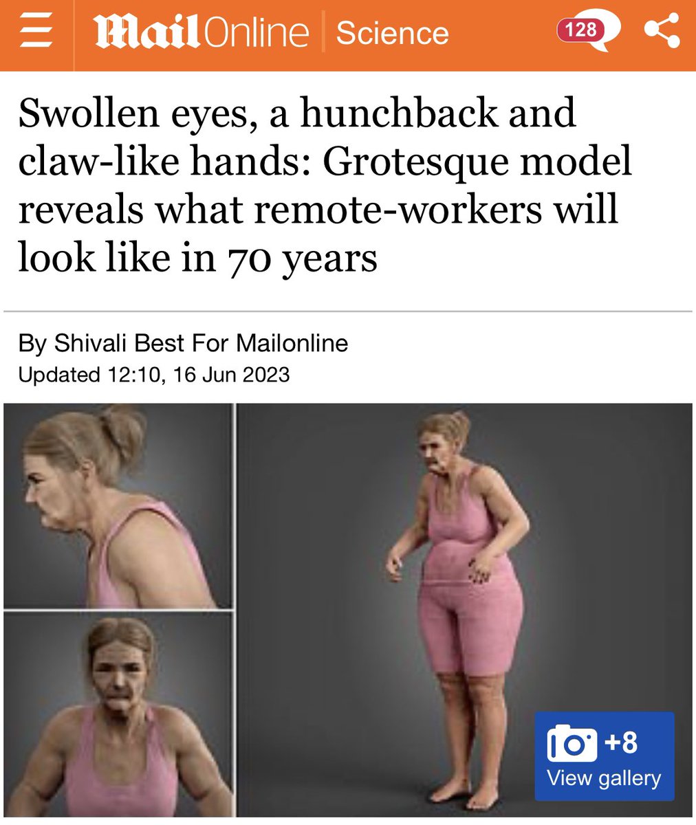 RupertMyers's tweet image. This is hilarious. The “researchers” who created this hideous vision of what people will look like if they work from home work for… a company that sells companies office furniture