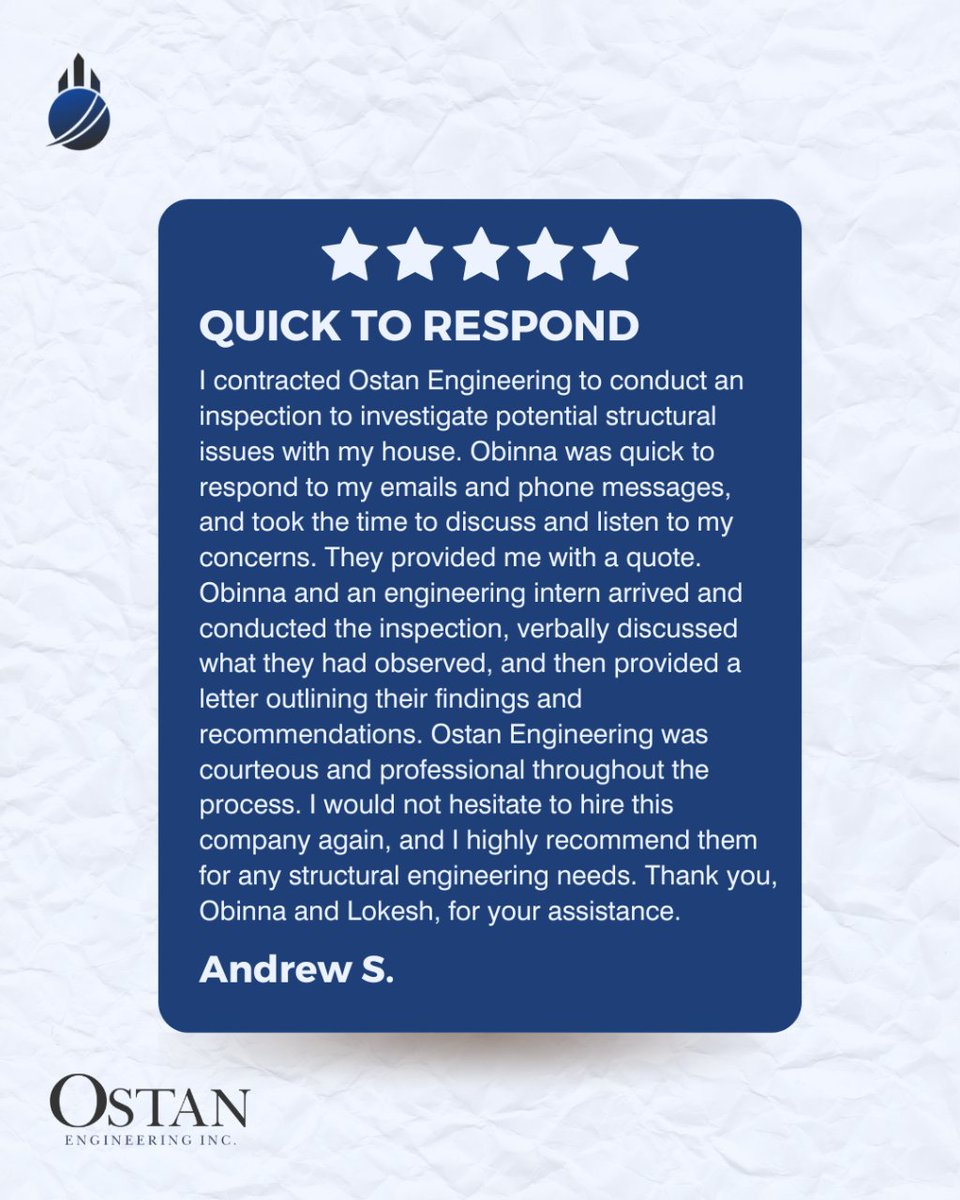 🏢 We're honored to receive such a wonderful review! Our team's commitment to providing exceptional service is unwavering. Thank you for your trust and recommendation. 

We're here for all your structural engineering needs! 

#ClientReview #ProfessionalService