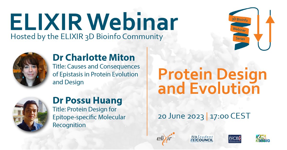 ELIXIREurope's tweet photo. ✨ Join ELIXIR #3DBioInfoCommunity webinar next Tuesday!
👉 @CharlotteMiton: Causes and Consequences of Epistasis in Protein Evolution and Design
👉 @PossuHuangLab: Protein Design for Epitope-specific Molecular Recognition

Register now: https://t.co/L46ssWLYes https://t.co/D5sqSfUef0