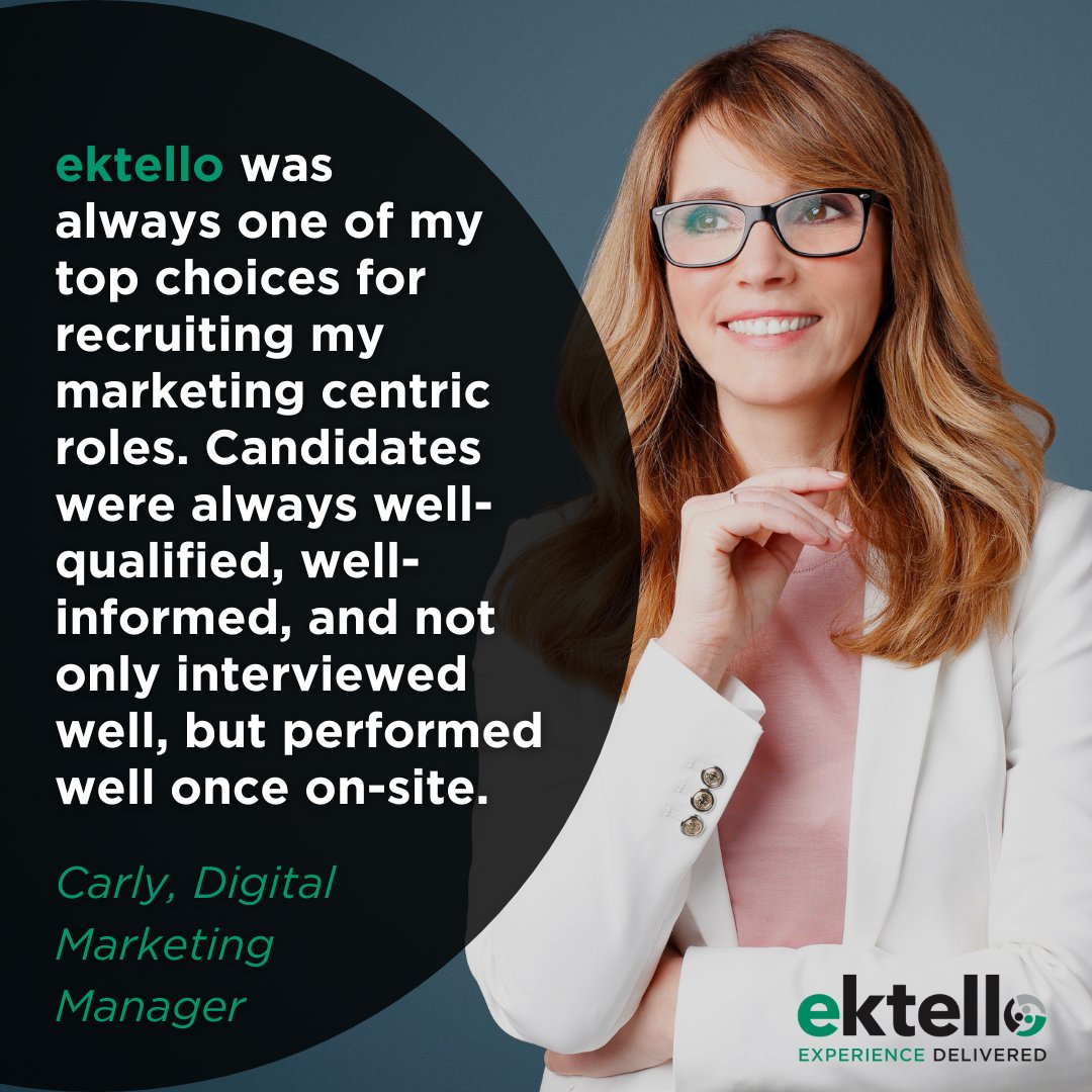 #ektello takes pride in connecting companies with exceptional #candidates who deliver outstanding performance.

Partner with us today and elevate your #recruitment experience! nsl.ink/awU8

#TechCareers #ITJobs #MarketingJobs #IT #SearchJobs #Hiring #CreativeJobs